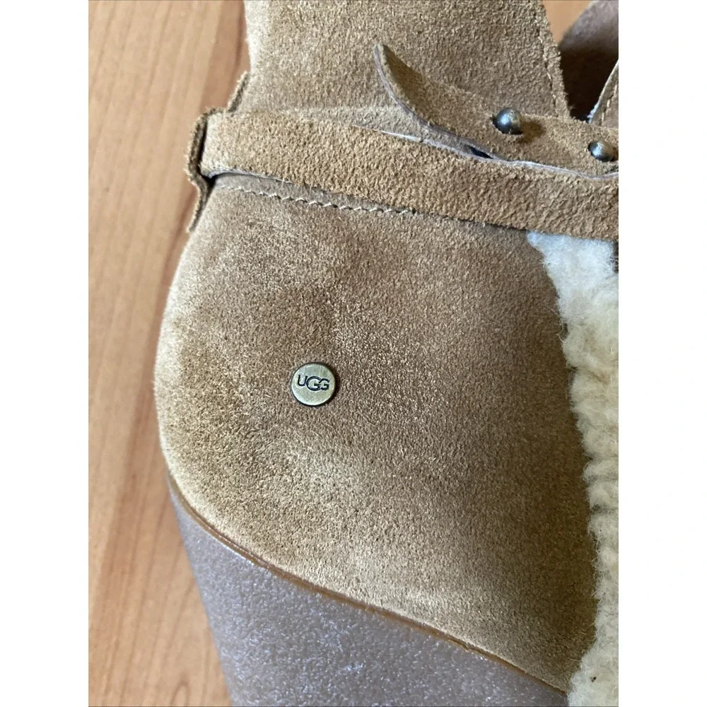 Ugg Alexandra Brown Chestnut Suede Wedge Ankle Boots Zip Booties Size 9 Sherpa